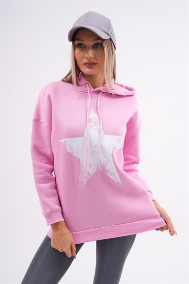 Kadın Baskı Detaylı Kapüşonlu Üç İplik Sweatshirt 255033 -