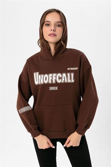 Kadın Baskı Detaylı Kapüşonlu Üç İplik Oversize Sweatshirt 235007 -