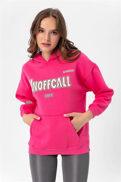 Kadın Baskı Detaylı Kapüşonlu Üç İplik Oversize Sweatshirt 235007 -