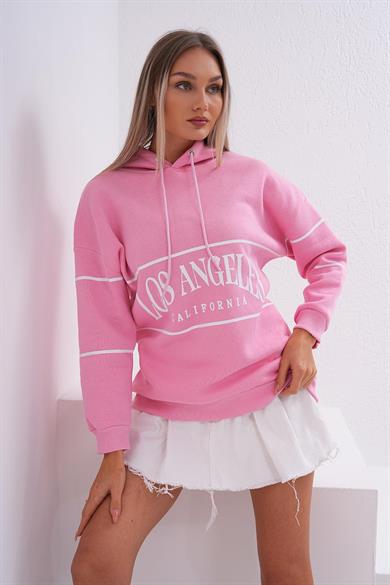 Kadın Baskı Detaylı Kapüşonlu Üç İplik Sweatshirt 255030 -