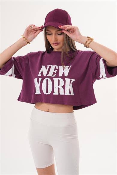 Kadın Baskı Detaylı Kısa Oversize Tişört - 260050