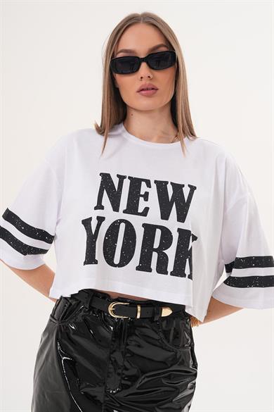 Kadın Baskı Detaylı Kısa Oversize Tişört - 260050