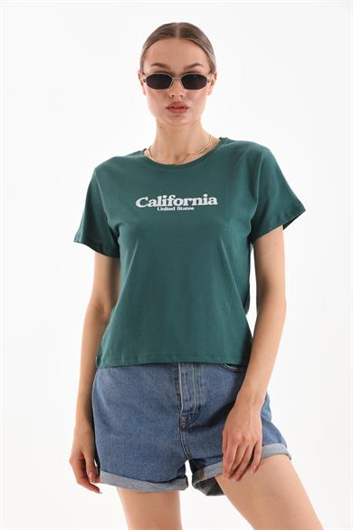 Kadın Baskı Detaylı Kısa Tişört