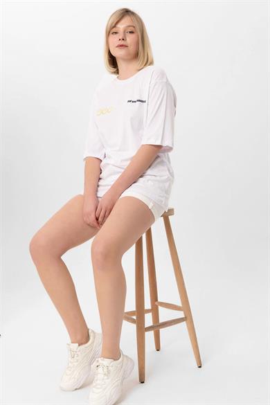 Kadın Baskı Detaylı Oversize Tişört
