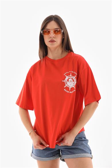 Kadın Baskı Detaylı Oversize Tişört