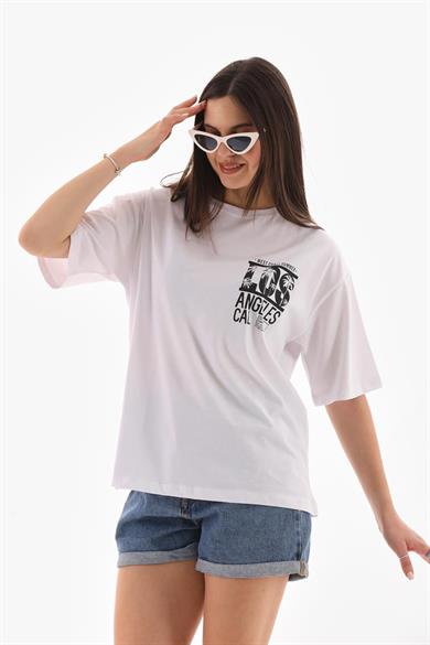 Kadın Baskı Detaylı Oversize Tişört