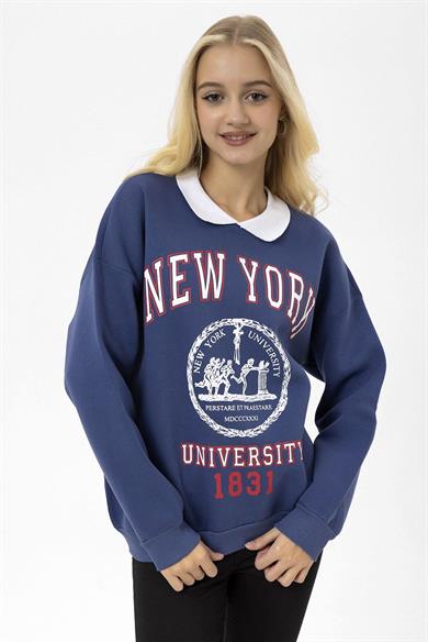 Kadın Baskı Detaylı Polo Yaka Sweatshirt