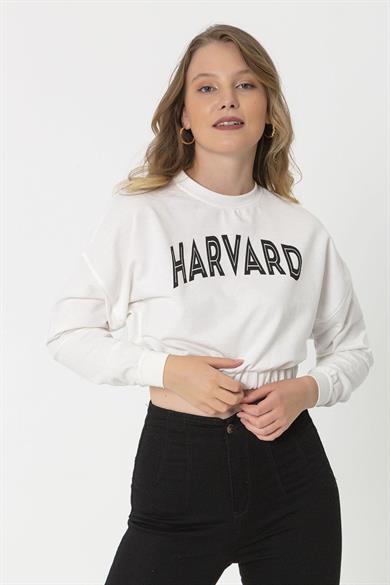 Kadın Baskılı Altı Lastikli Kısa Sweatshirt