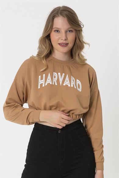 Kadın Baskılı Altı Lastikli Kısa Sweatshirt