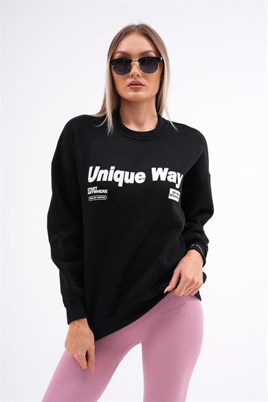 Kadın Baskılı Bisiklet Yaka Üç İplik Sweatshirt 255031 -