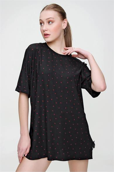 Kadın Baskılı Duble Kol Oversize Tişört 240045 -