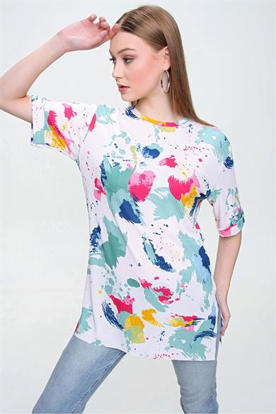 Kadın Baskılı Duble Kol Oversize Tişört 240045 -