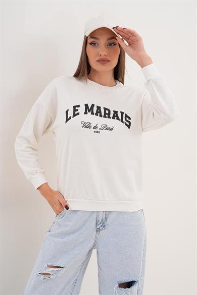 Kadın Baskılı Üç İplik Sweatshirt 255324 -