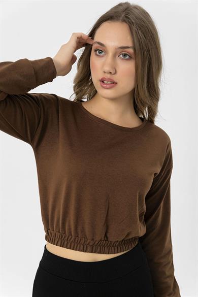 Kadın Beli Lastik Detaylı Kısa Sweatshirt