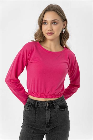 Kadın Beli Lastik Detaylı Kısa Sweatshirt