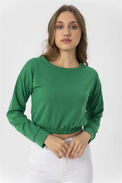 Kadın Beli Lastik Detaylı Kısa Sweatshirt