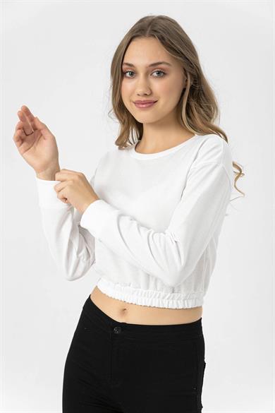 Kadın Beli Lastik Detaylı Kısa Sweatshirt