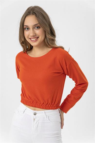 Kadın Beli Lastik Detaylı Kısa Sweatshirt