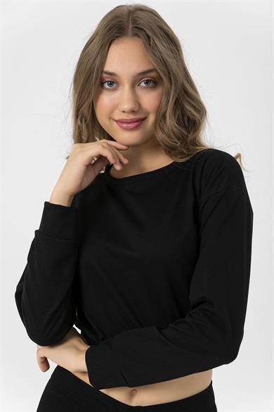 Kadın Beli Lastik Detaylı Kısa Sweatshirt