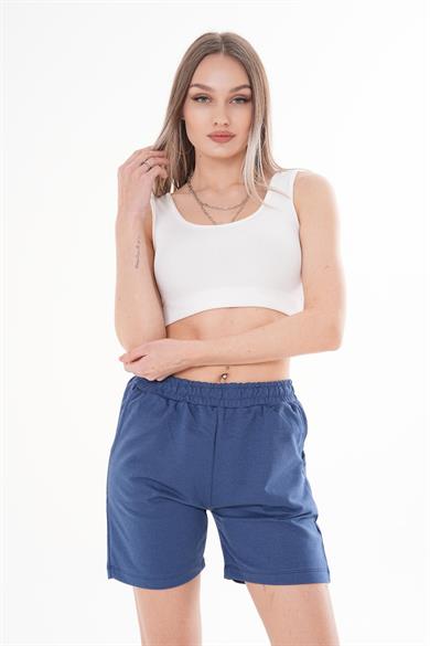Kadın Beli Lastik Detaylı Penye Şort 250058 -