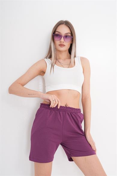 Kadın Beli Lastik Detaylı Penye Şort 250058 -