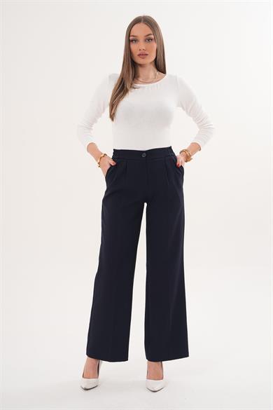 Kadın Beli Lastikli Bol Paça Kumaş Pantolon 260115 -