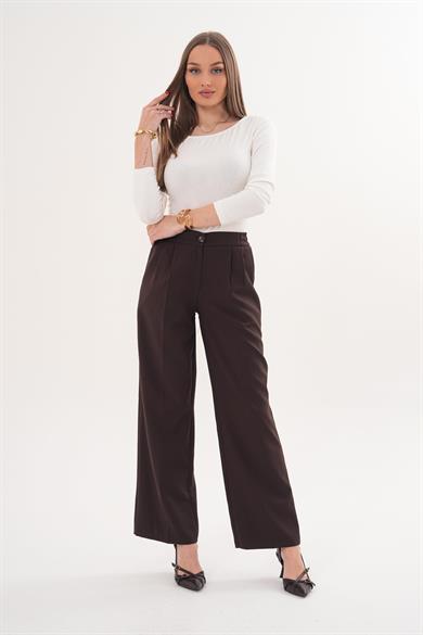 Kadın Beli Lastikli Bol Paça Kumaş Pantolon 260115 -