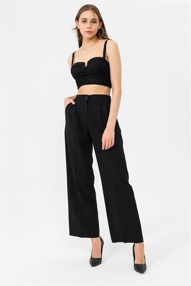 Kadın Beli Lastikli Bol Paça Kumaş Pantolon 260115 -