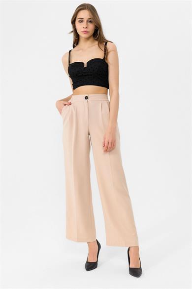 Kadın Beli Lastikli Bol Paça Kumaş Pantolon 260115 -