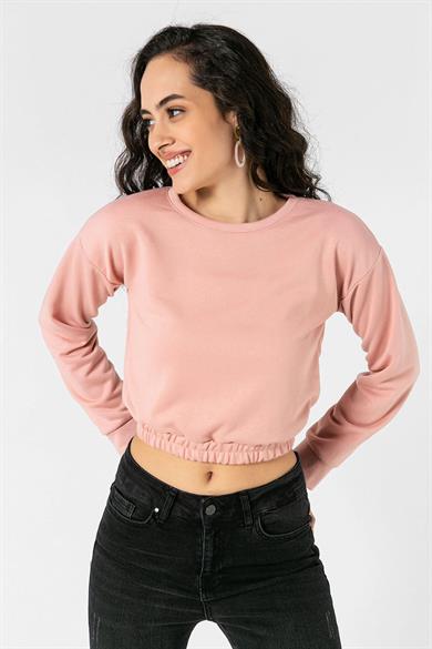 Kadın Beli Lastikli Üç İplik Kısa Sweatshirt