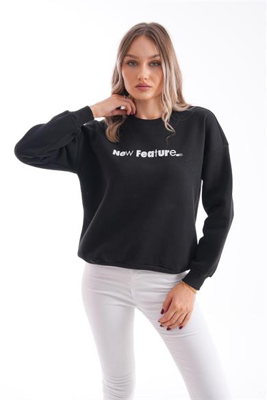 Kadın Bisiklet Yaka Baskı Detaylı Üç İplik Sweatshirt 255039 -