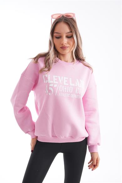 Kadın Bisiklet Yaka Baskı Detaylı Üç İplik Sweatshirt 255036 -
