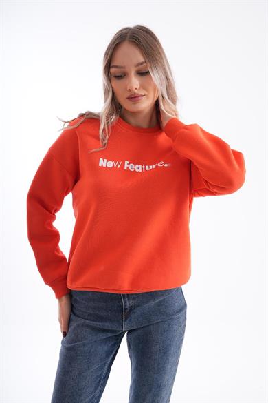 Kadın Bisiklet Yaka Baskı Detaylı Üç İplik Sweatshirt 255039 -