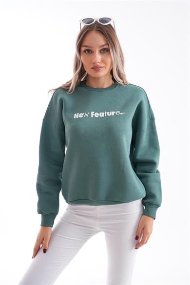 Kadın Bisiklet Yaka Baskı Detaylı Üç İplik Sweatshirt 255039 -