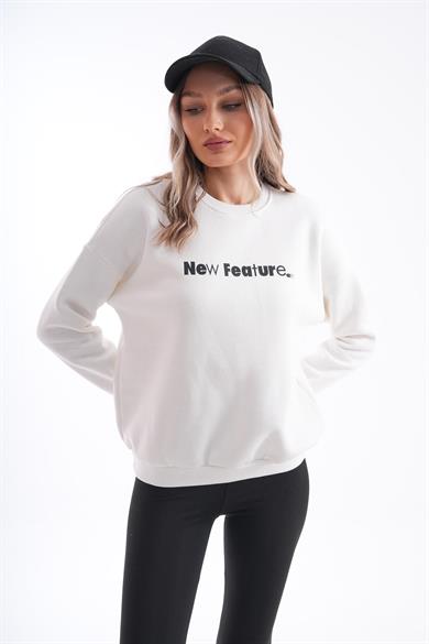 Kadın Bisiklet Yaka Baskı Detaylı Üç İplik Sweatshirt 255039 -