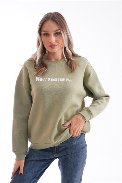 Kadın Bisiklet Yaka Baskı Detaylı Üç İplik Sweatshirt 255039 -