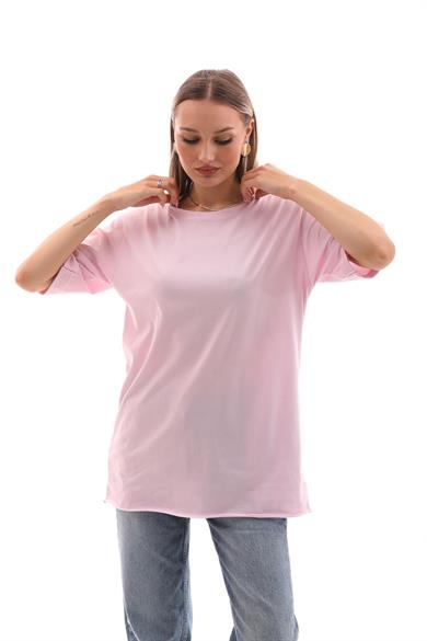 Kadın Bisiklet Yaka Kısa Kol Oversize Tişört