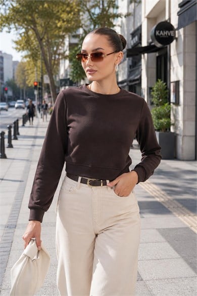 Kadın Bisiklet Yaka Kısa Sweatshirt 265165 -