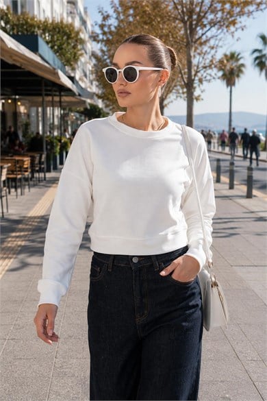 Kadın Bisiklet Yaka Kısa Sweatshirt 265165 -