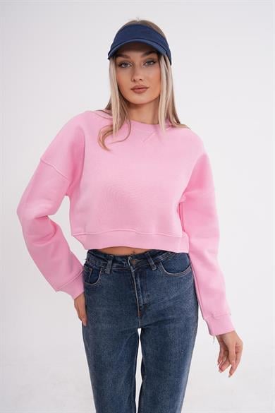 Kadın Bisiklet Yaka Kısa Üç İplik Sweatshirt 245117 -