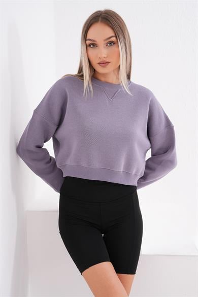 Kadın Bisiklet Yaka Kısa Üç İplik Sweatshirt 245117 -