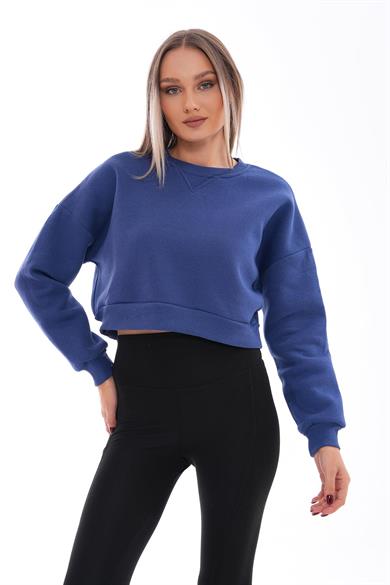 Kadın Bisiklet Yaka Kısa Üç İplik Sweatshirt 245117 -