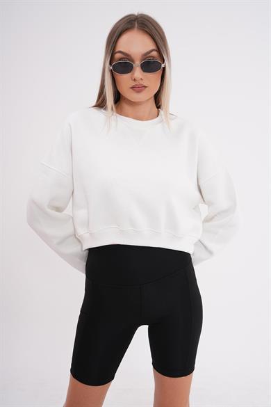 Kadın Bisiklet Yaka Kısa Üç İplik Sweatshirt 245117 -