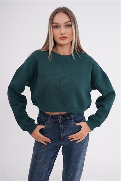 Kadın Bisiklet Yaka Kısa Üç İplik Sweatshirt 245117 -
