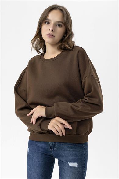 Kadın Bisiklet Yaka Oversize Sweatshirt