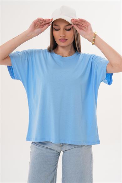 Kadın Bisiklet Yaka Oversize T-Shirt 260021 -