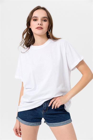 Kadın Bisiklet Yaka Oversize T-Shirt 260021 -