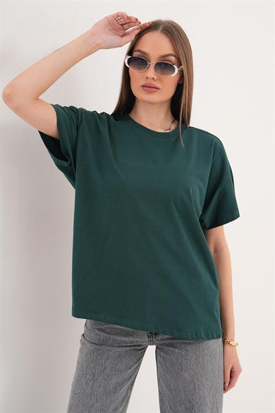 Kadın Bisiklet Yaka Oversize T-Shirt 260021 -
