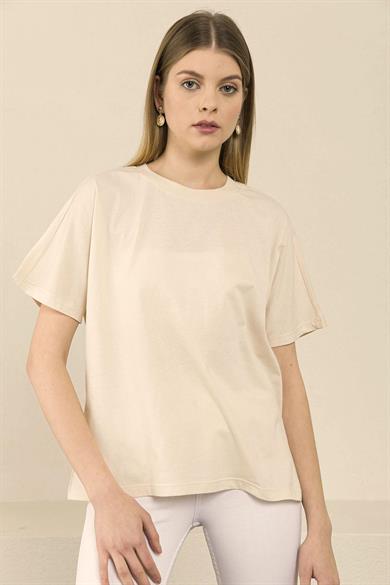 Kadın Bisiklet Yaka Oversize T-Shirt 230094 -
