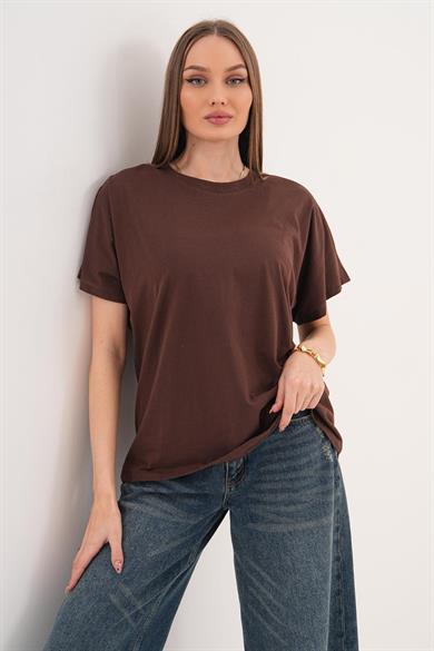Kadın Bisiklet Yaka Oversize T-Shirt 260021 -